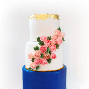 Fondant with sugar flowers roses wedding cake | Annie's Cakes baker located in Edmonton, AB